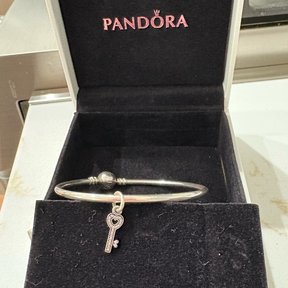 PANDORA Key Dangle Sterling Silver & Cubic Zirconia Charm
